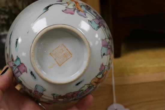 A Japanese Imari lamp and a Chinese famille rose bowl Lamp 36cm high